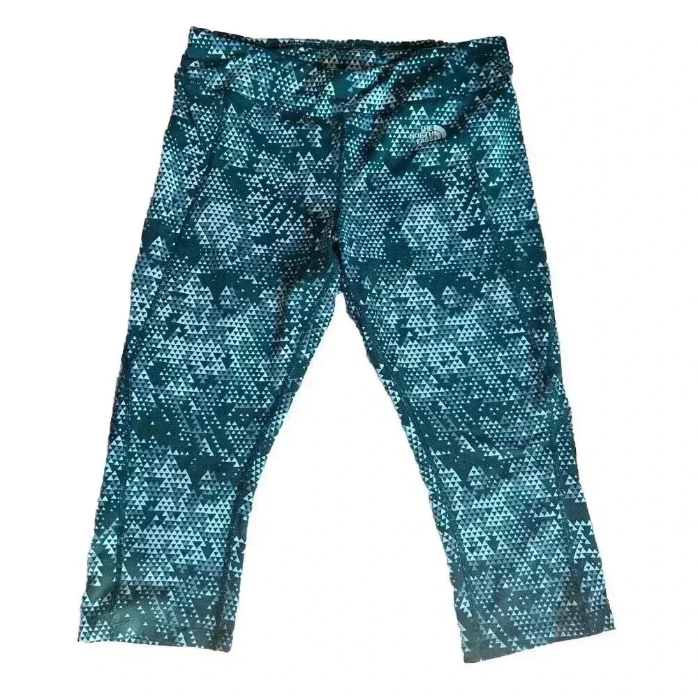 The North Face Flashdry Crop Leggings Green White Print Women's Size‎ Large L